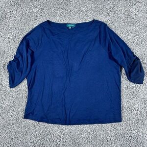 Lauren By Ralph Lauren Women's Size 3X Navy Blue Boat Neck Pullover Blouse Top